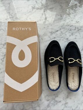 Rothy's Black The Revelvet Cozy Bit Loafer Mule with shearling Size 7